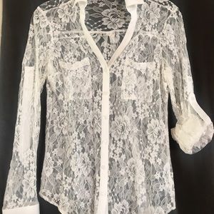 Feminine White All Lace Blouse
